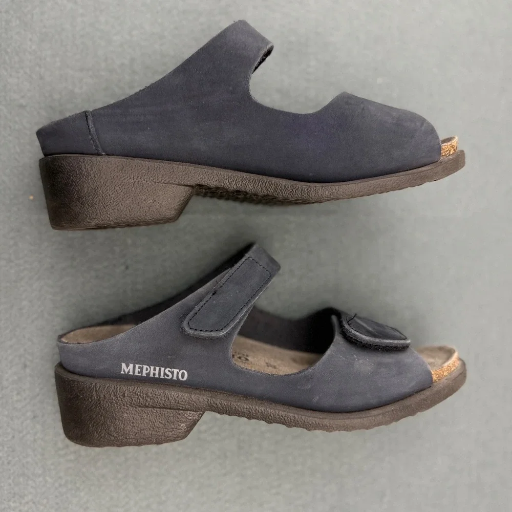 Mephisto Sandals Womens 37‎ (US 6.5) Blue Gray Comfort Adjustable Straps Leather